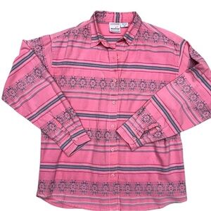 Nuovo Vintage 90s Pink Southwestern Stripe Long Sleeve Button-Up Shirt Sz Medium